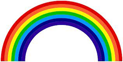 Rainbow with the colors red, orange, yellow, green, blue, indigo, and violet