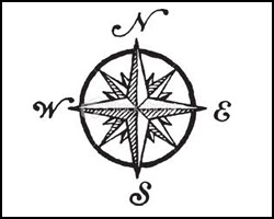 A compass rose showing the four cardinal directions: North, East, South, and West